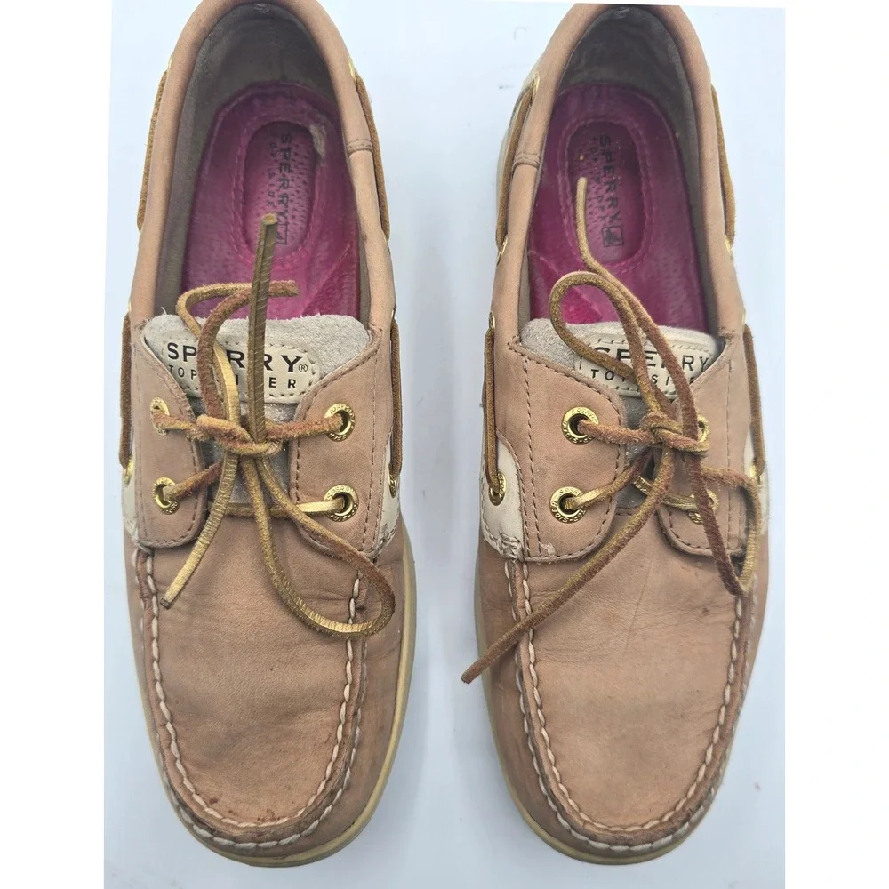 Sperry Top-Sider Angfish Tan Leather Shimmer Boat Shoes Womens 8 M 9353665